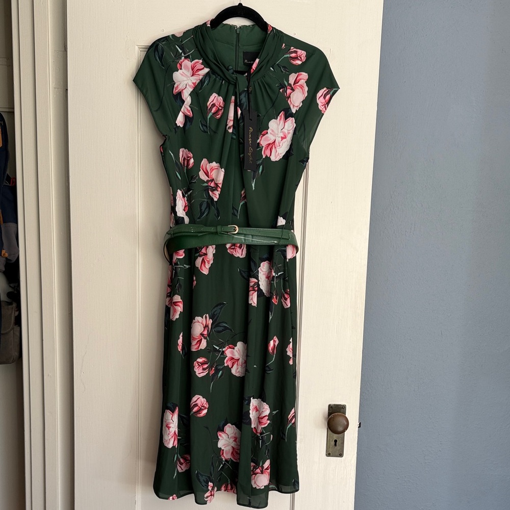 Green Floral chiffon tea Midi Dress